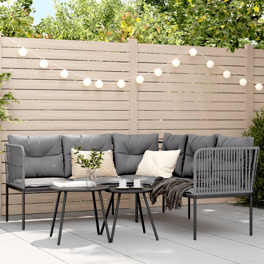 Loungeset met kussens staal en textileen zwart