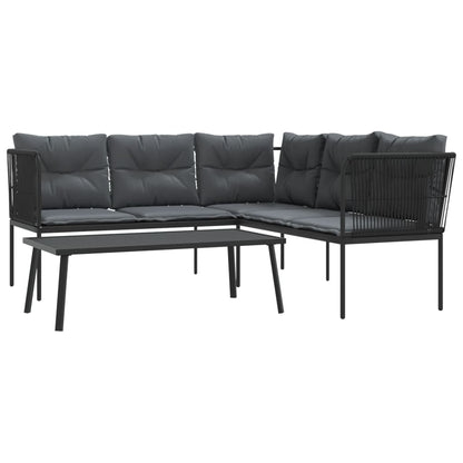 Loungeset met kussens staal en textileen zwart