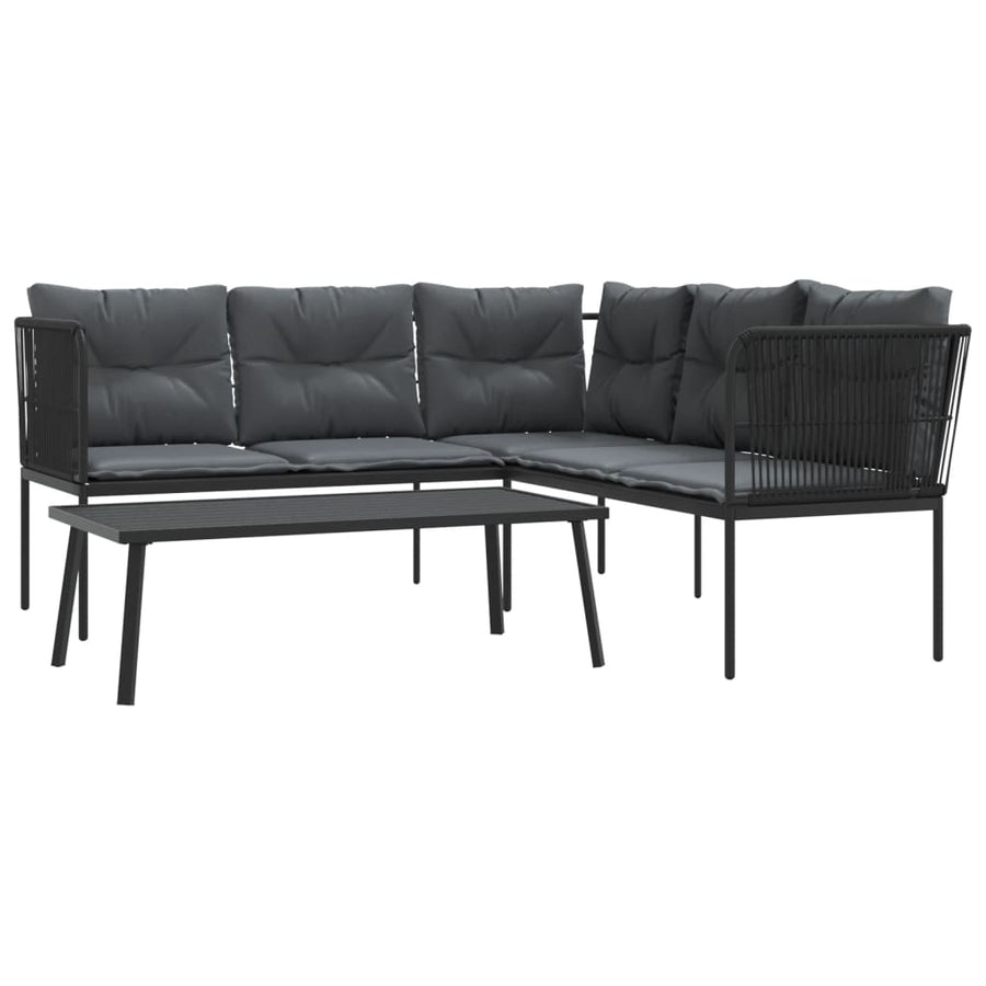 Loungeset met kussens staal en textileen zwart