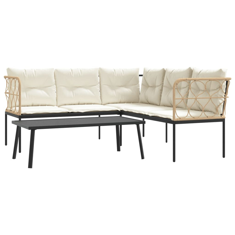 Loungeset met kussens staal en textileen zwart