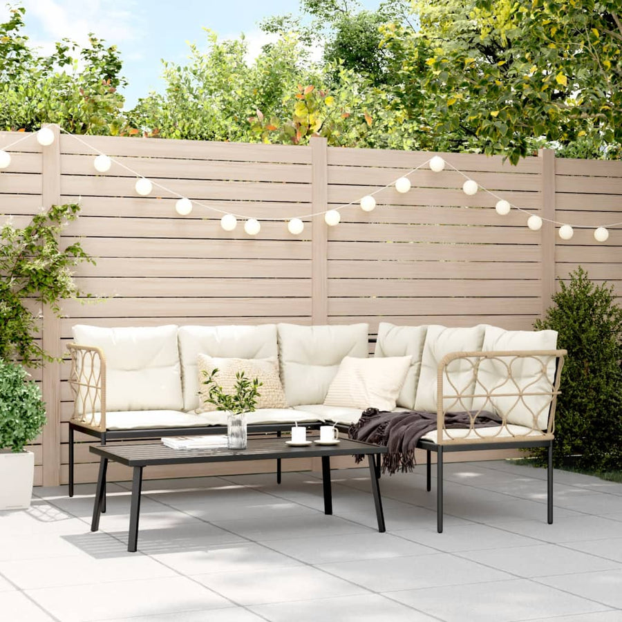 Loungeset met kussens staal en textileen zwart