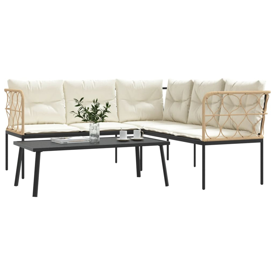 Loungeset met kussens staal en textileen zwart
