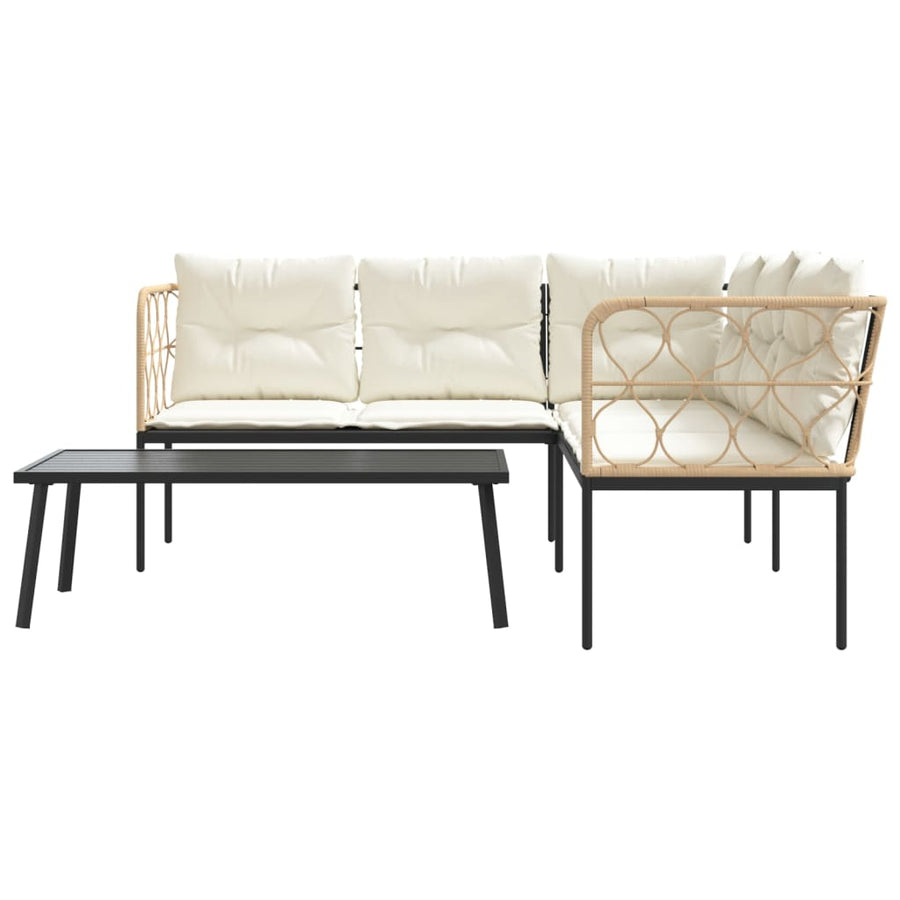 Loungeset met kussens staal en textileen zwart