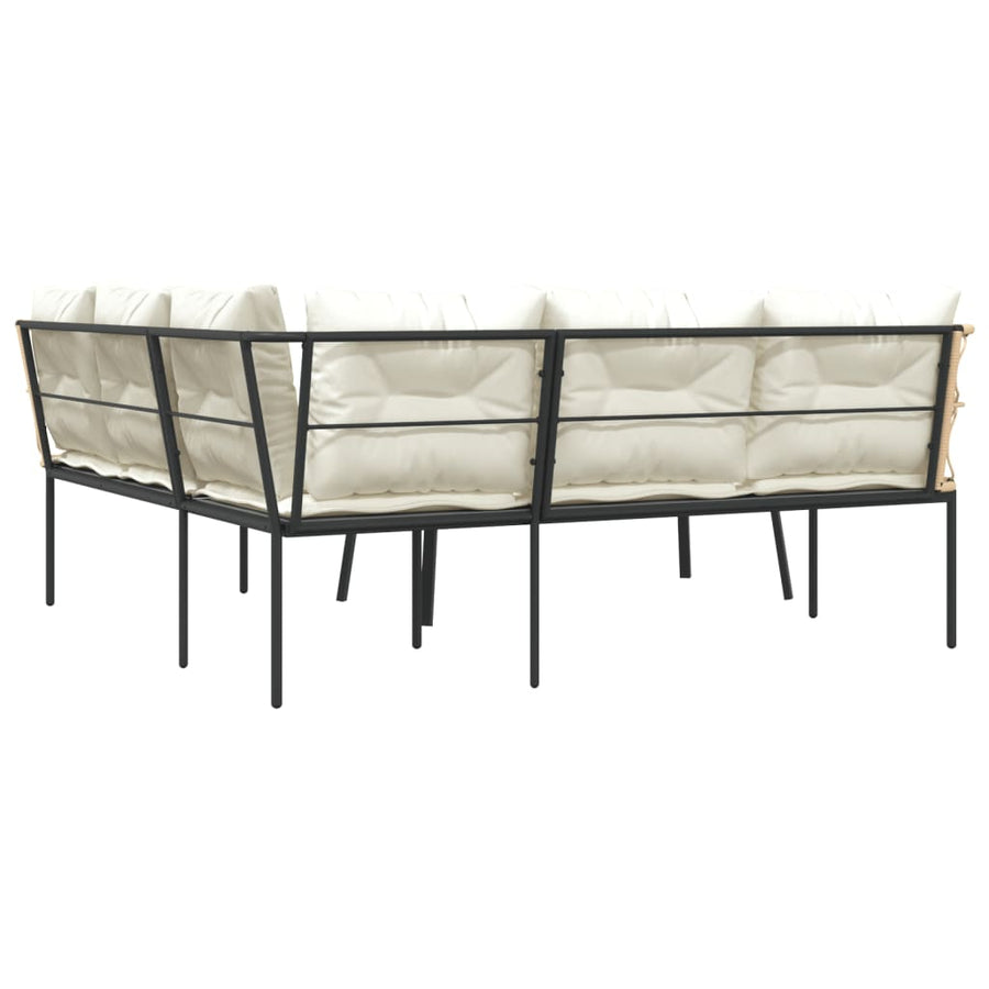 Loungeset met kussens staal en textileen zwart