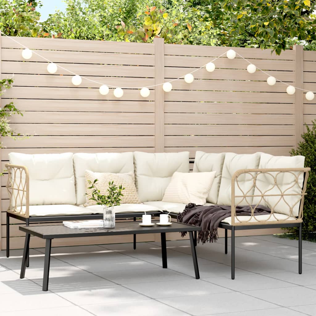 Loungeset met kussens staal en textileen zwart
