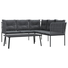 Loungeset met kussens staal en textileen zwart