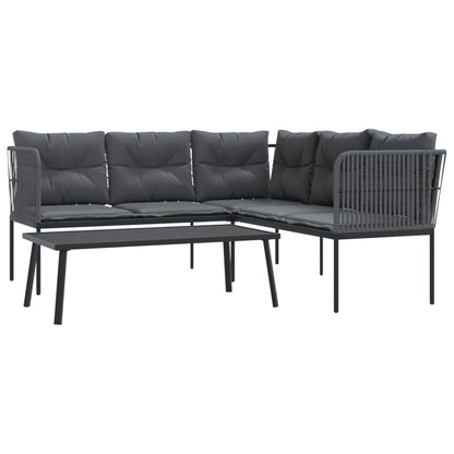 Loungeset met kussens staal en textileen zwart