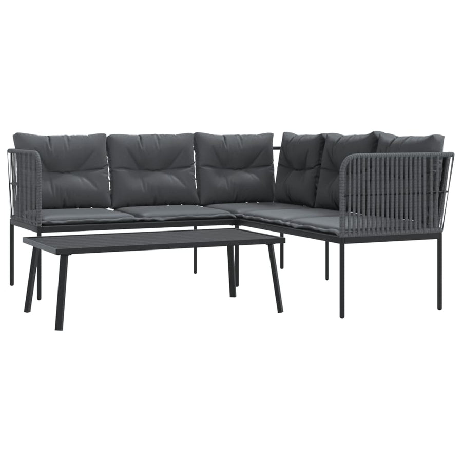 Loungeset met kussens staal en textileen zwart