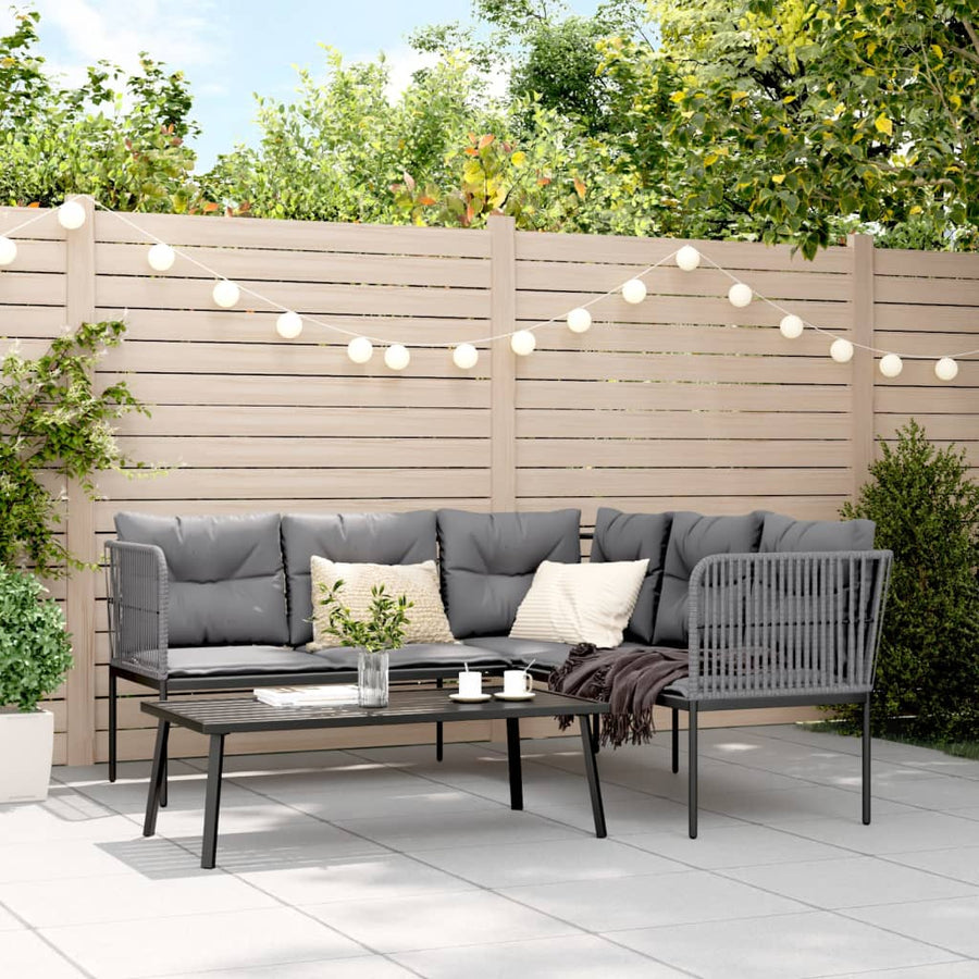 Loungeset met kussens staal en textileen zwart