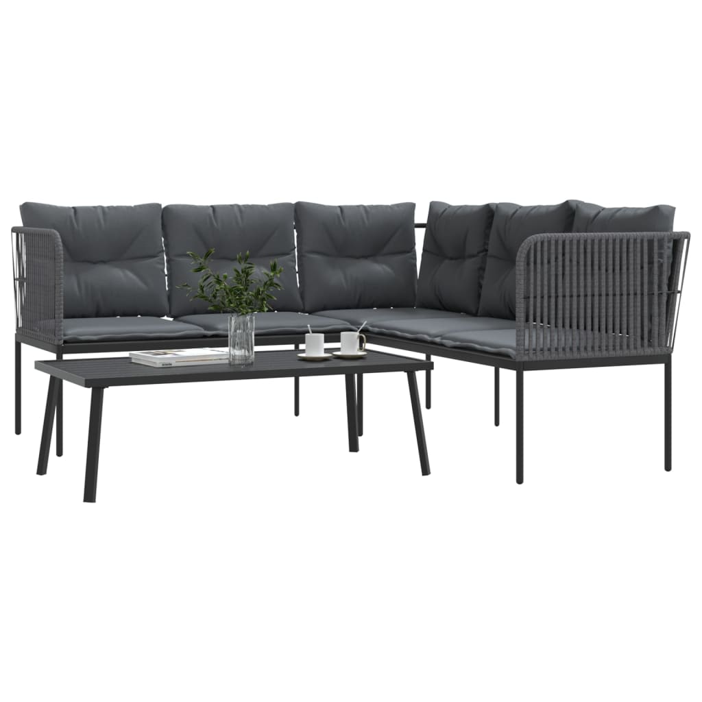 Loungeset met kussens staal en textileen zwart