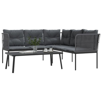 Loungeset met kussens staal en textileen zwart