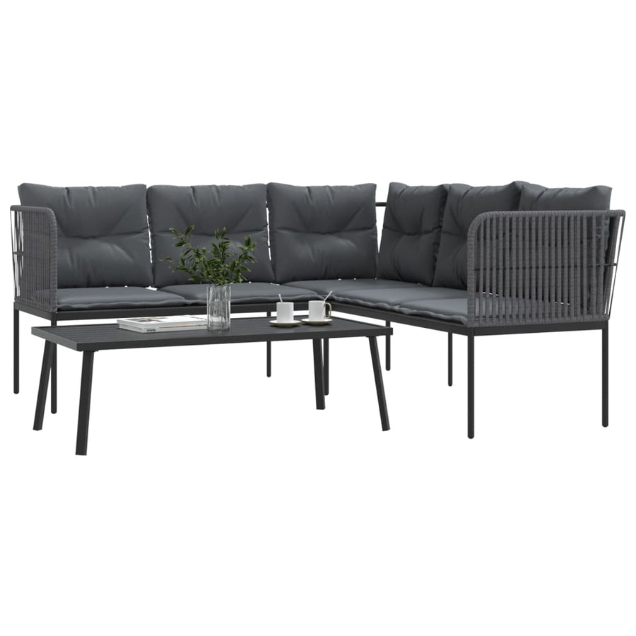 Loungeset met kussens staal en textileen zwart