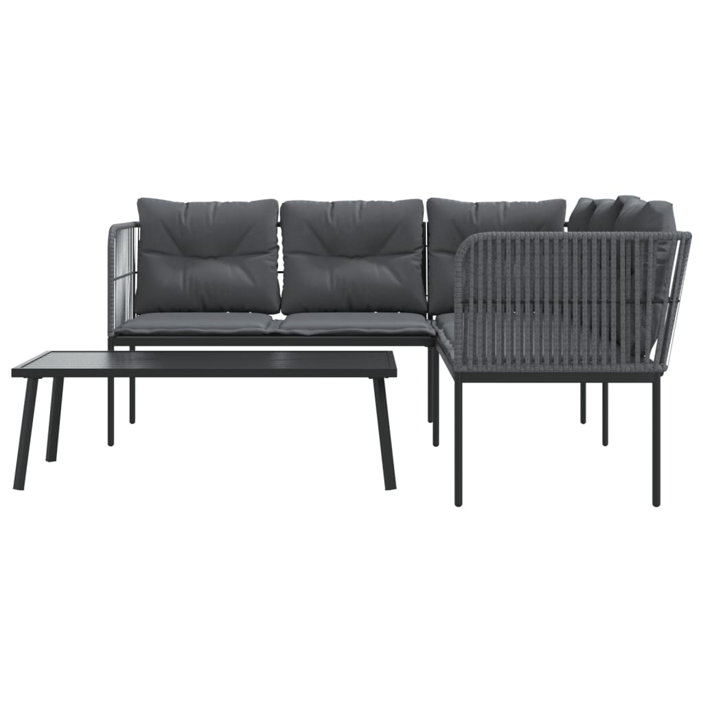 Loungeset met kussens staal en textileen zwart