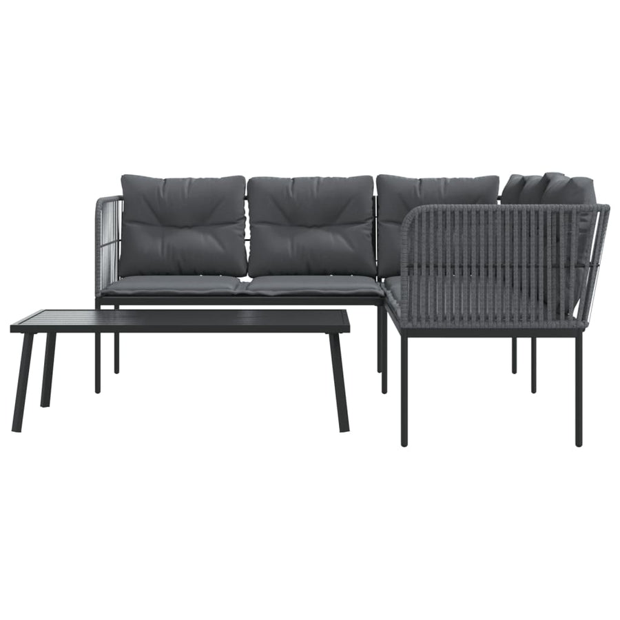 Loungeset met kussens staal en textileen zwart