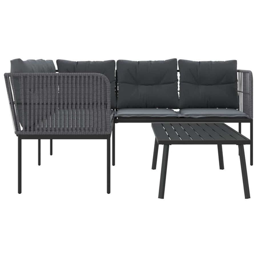 Loungeset met kussens staal en textileen zwart