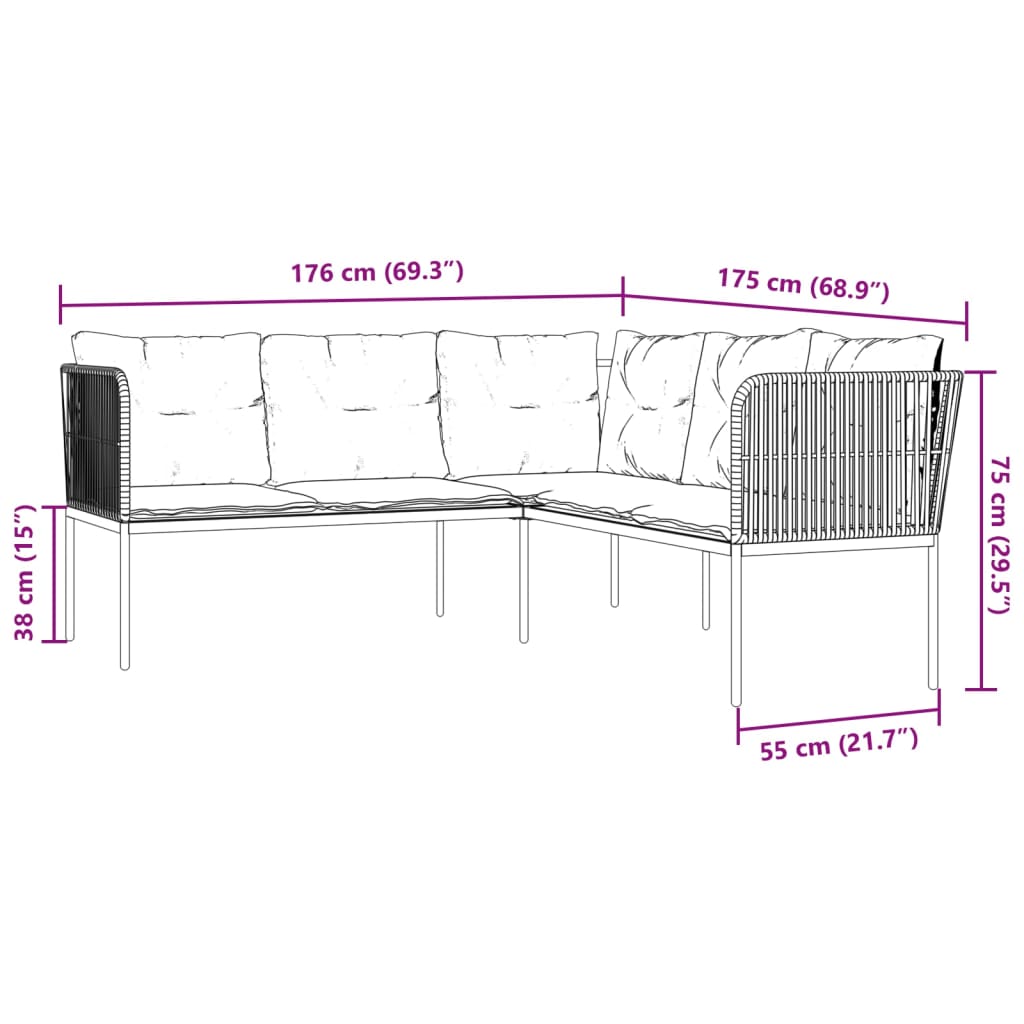 Loungeset met kussens staal en textileen zwart