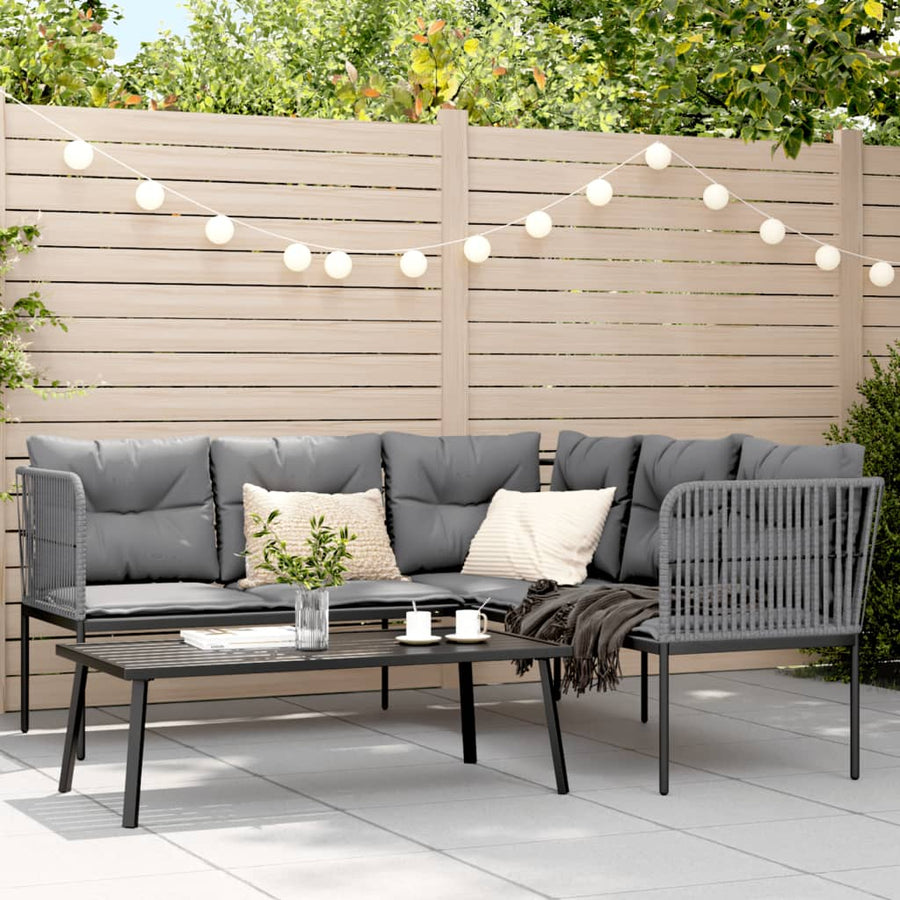 Loungeset met kussens staal en textileen zwart