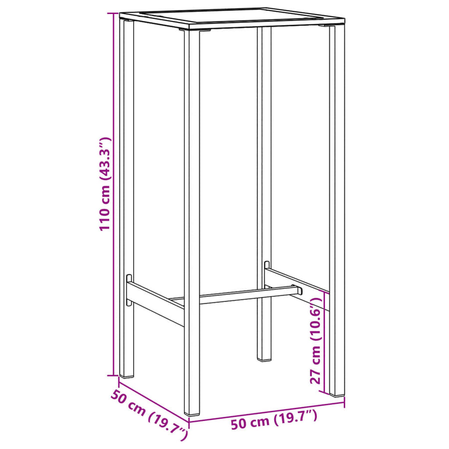3-Delige Tuinbarset Gepoedercoat Staal Zwart 2 50 x 50 x 110 cm