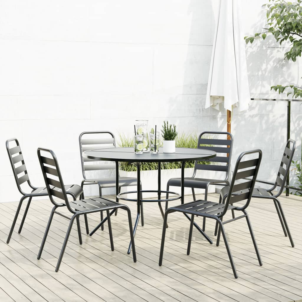 7-Delige Tuinset Stapelbaar Gepoedercoat Staal Antracietkleur 6