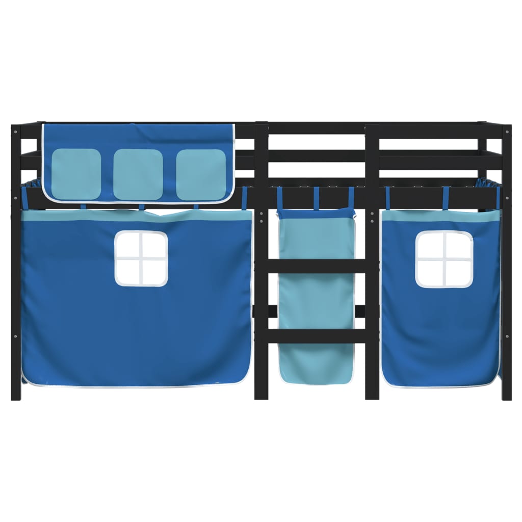 Kinderhoogslaper met gordijnen 80x200 cm grenenhout blauw