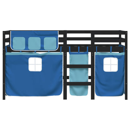 Kinderhoogslaper met gordijnen 80x200 cm grenenhout blauw
