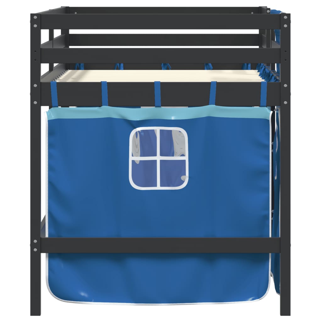 Kinderhoogslaper met gordijnen 80x200 cm grenenhout blauw