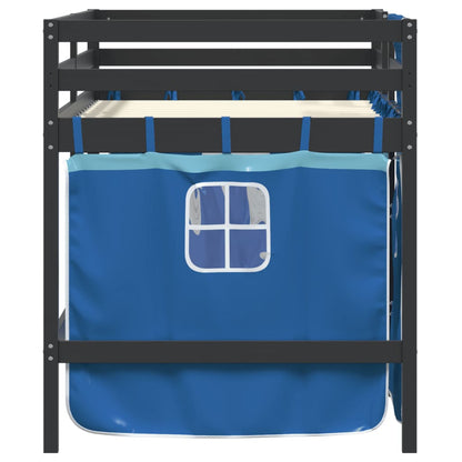 Kinderhoogslaper met gordijnen 80x200 cm grenenhout blauw