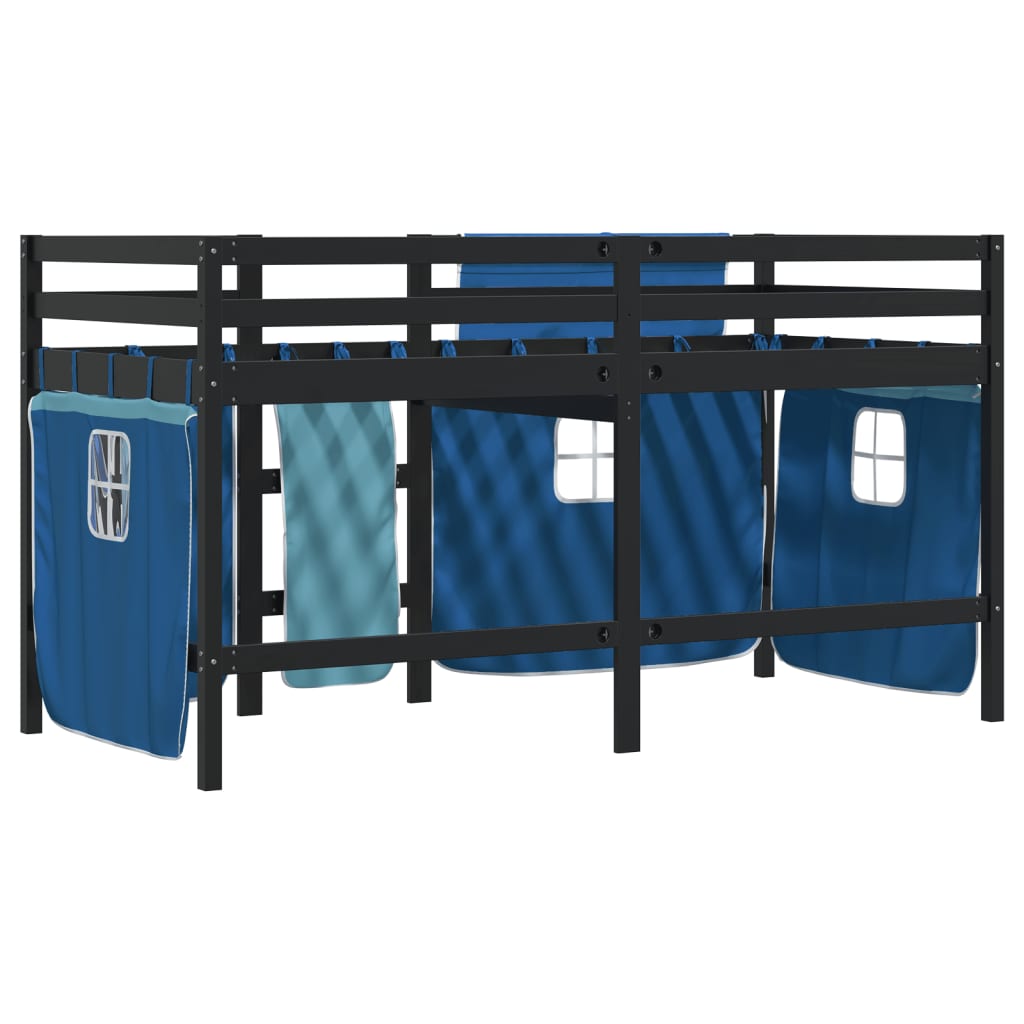 Kinderhoogslaper met gordijnen 80x200 cm grenenhout blauw