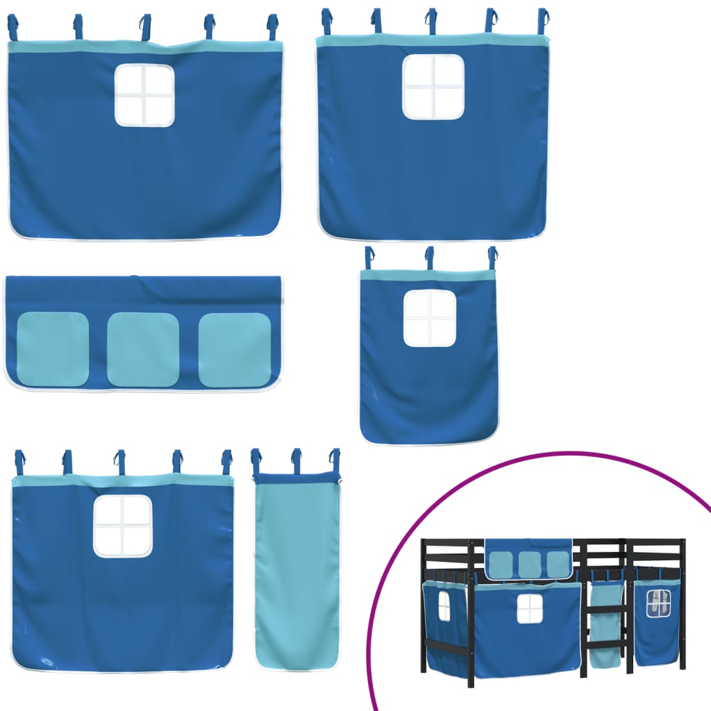 Kinderhoogslaper met gordijnen 80x200 cm grenenhout blauw