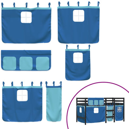 Kinderhoogslaper met gordijnen 80x200 cm grenenhout blauw