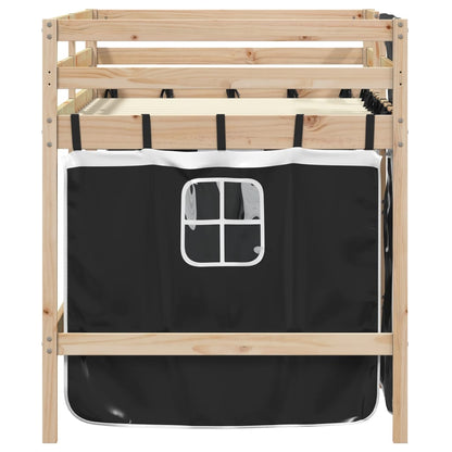 Kinderhoogslaper met gordijnen 90x200 cm grenenhout wit zwart