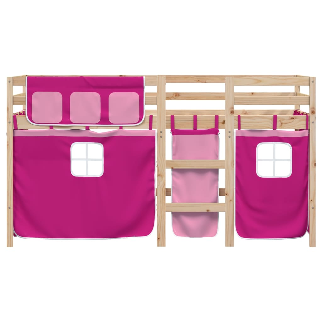Kinderhoogslaper met gordijnen 90x200 cm grenenhout roze