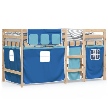 Kinderhoogslaper met gordijnen 90x190 cm grenenhout blauw