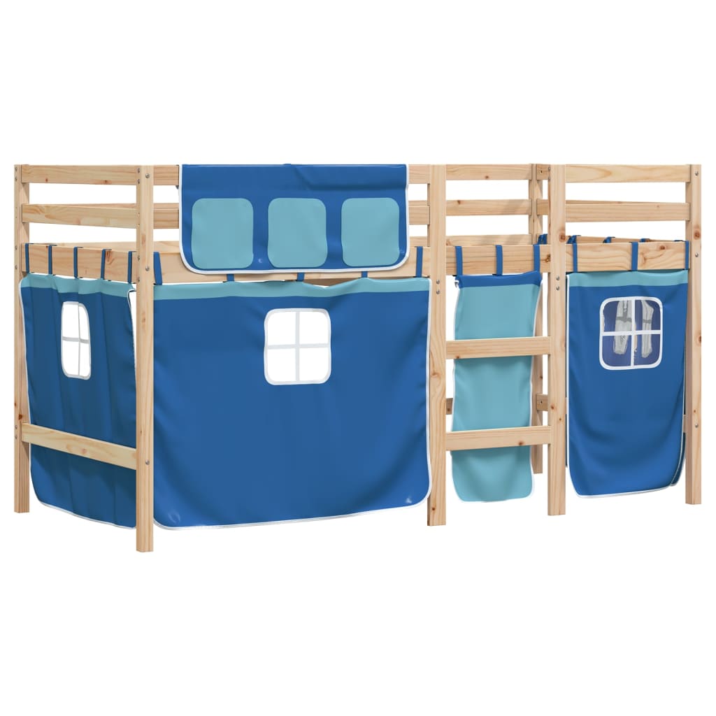 Kinderhoogslaper met gordijnen 90x190 cm grenenhout blauw