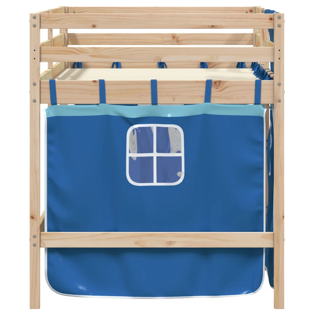 Kinderhoogslaper met gordijnen 90x190 cm grenenhout blauw