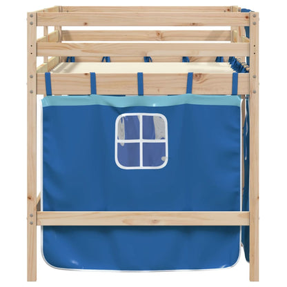 Kinderhoogslaper met gordijnen 90x190 cm grenenhout blauw