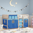 Kinderhoogslaper 90x190 cm grenenhout blauw met gordijnen