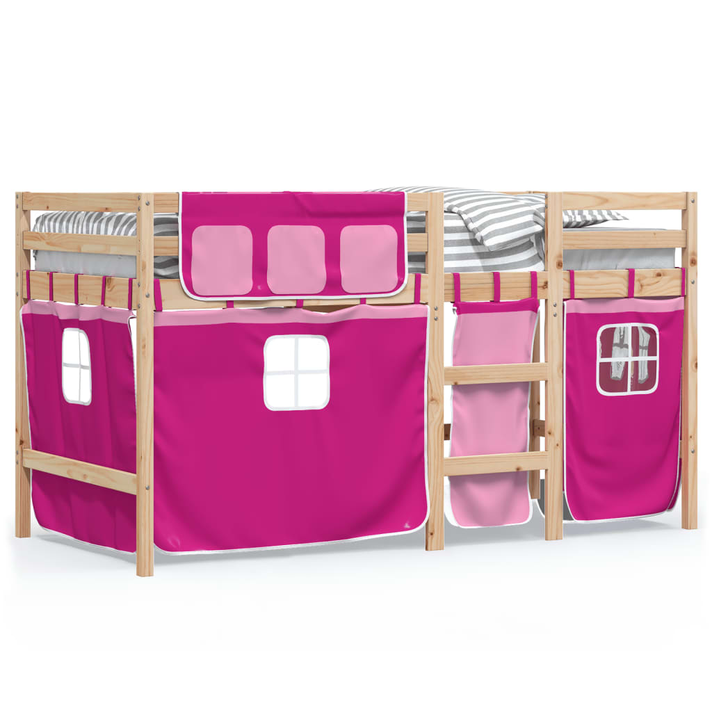 Kinderhoogslaper met gordijnen 90x190 cm grenenhout roze
