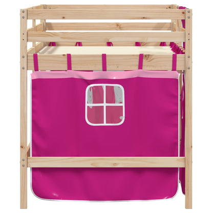 Kinderhoogslaper met gordijnen 90x190 cm grenenhout roze