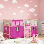 Children's high sleeper with curtains 90x190 cm pine wood pink