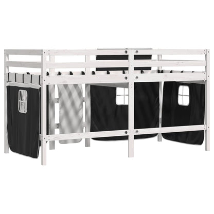 Kinderhoogslaper met gordijnen 90x190 cm grenenhout wit zwart