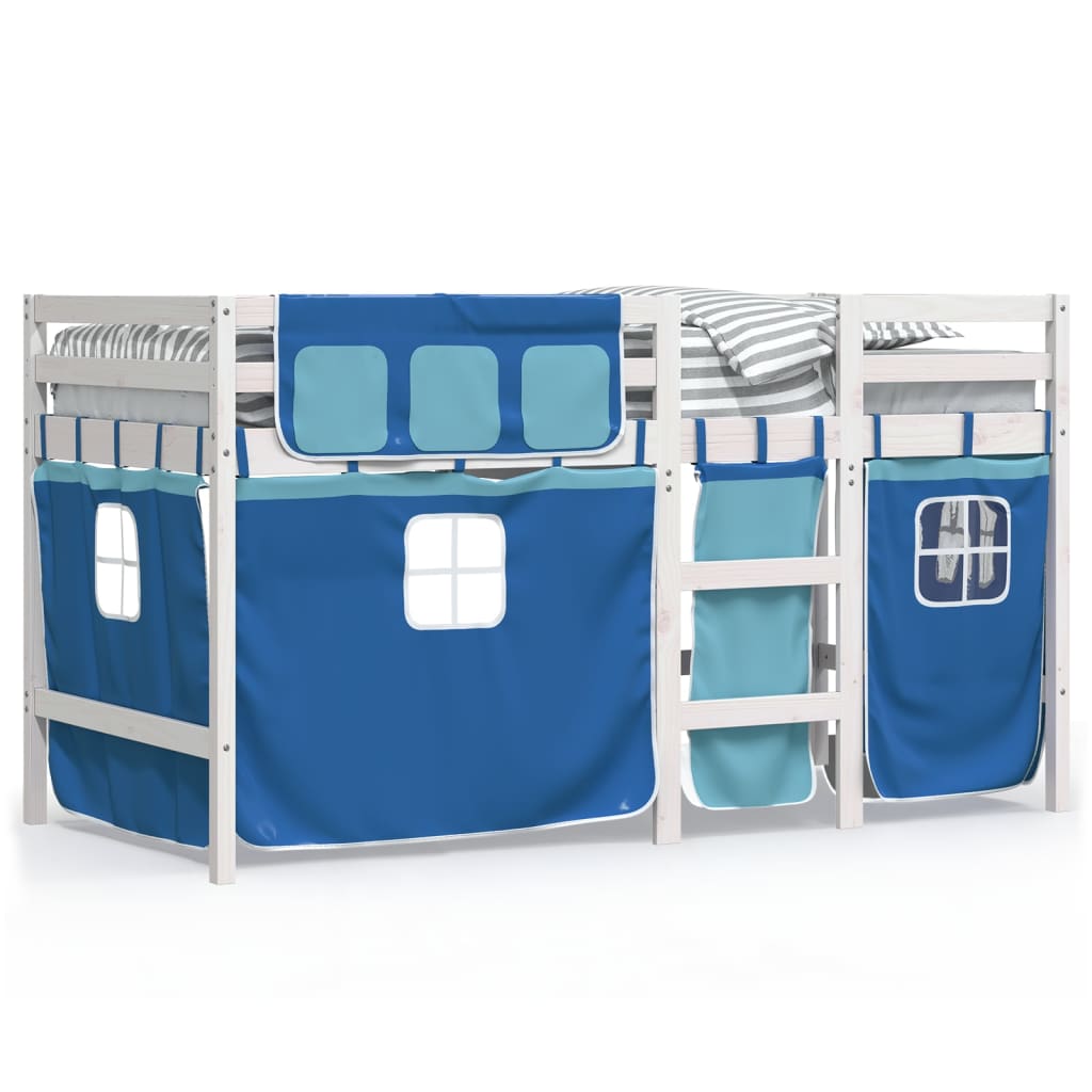 Kinderhoogslaper met gordijnen 90x190 cm grenenhout blauw