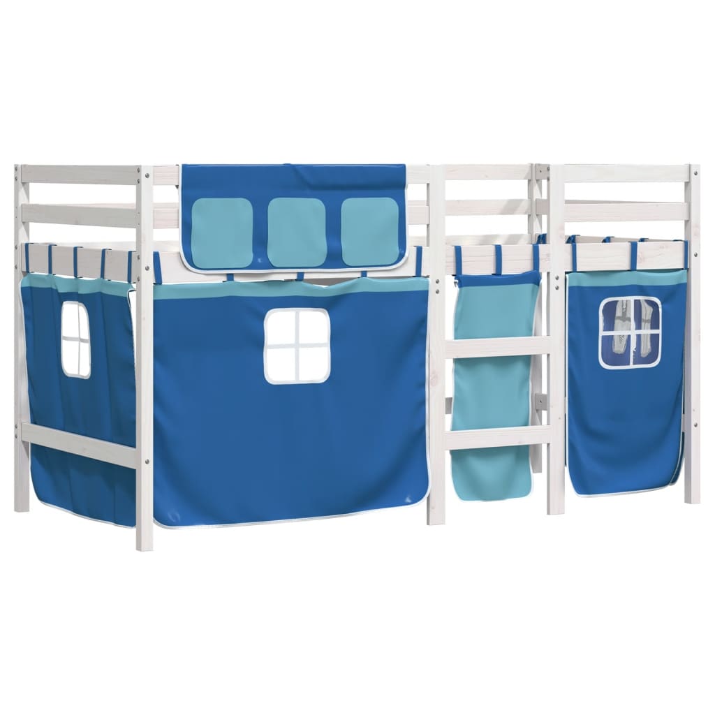 Kinderhoogslaper met gordijnen 90x190 cm grenenhout blauw