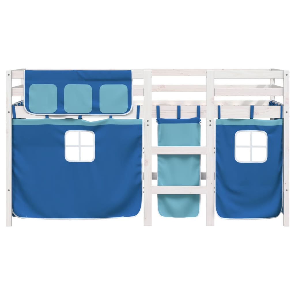 Kinderhoogslaper met gordijnen 90x190 cm grenenhout blauw