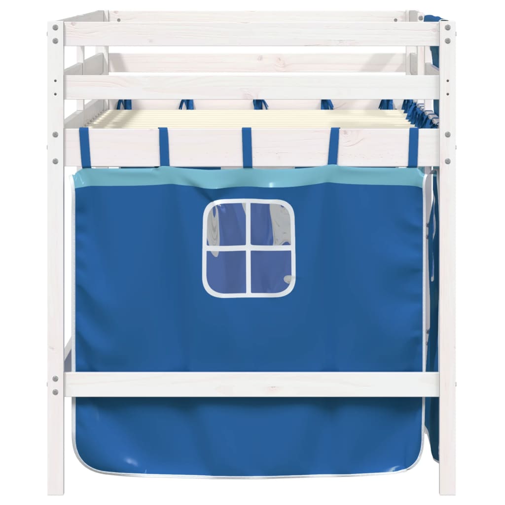 Kinderhoogslaper met gordijnen 90x190 cm grenenhout blauw