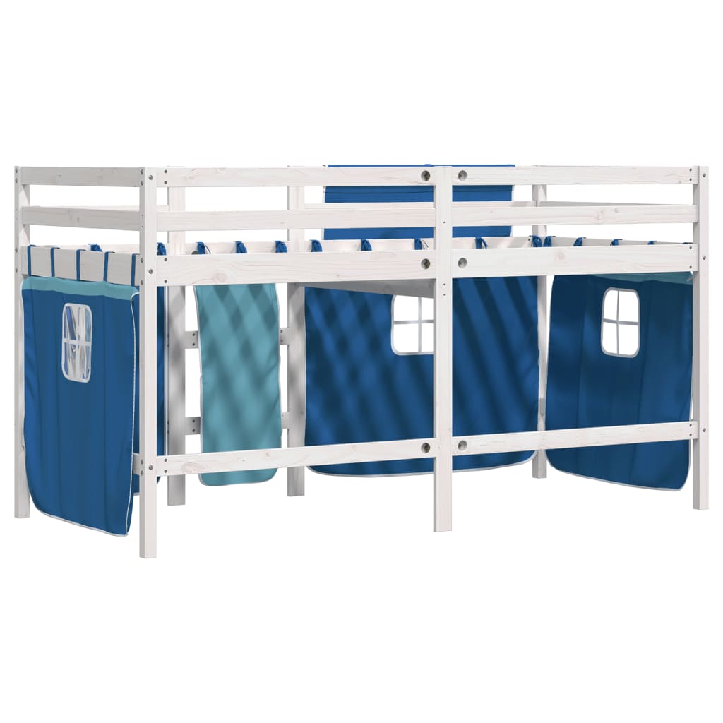 Kinderhoogslaper met gordijnen 90x190 cm grenenhout blauw
