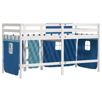 Kinderhoogslaper met gordijnen 90x190 cm grenenhout blauw