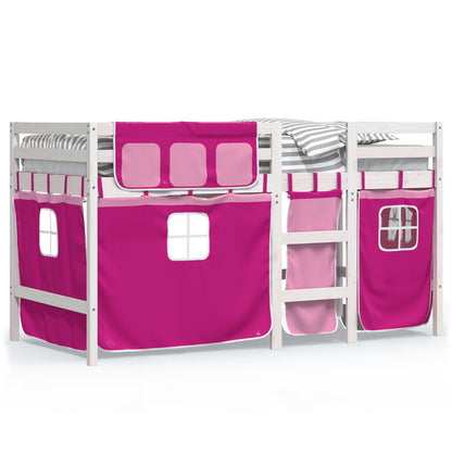 Kinderhoogslaper met gordijnen 90x190 cm grenenhout roze
