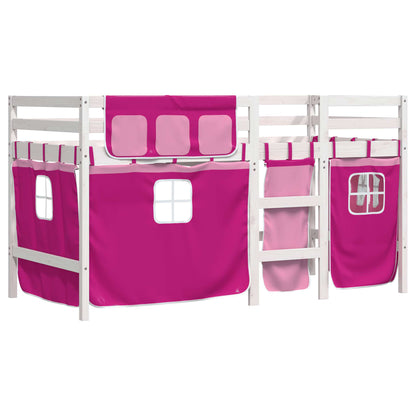 Kinderhoogslaper met gordijnen 90x190 cm grenenhout roze