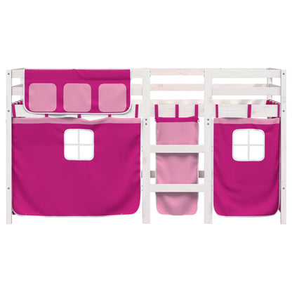 Kinderhoogslaper met gordijnen 90x190 cm grenenhout roze